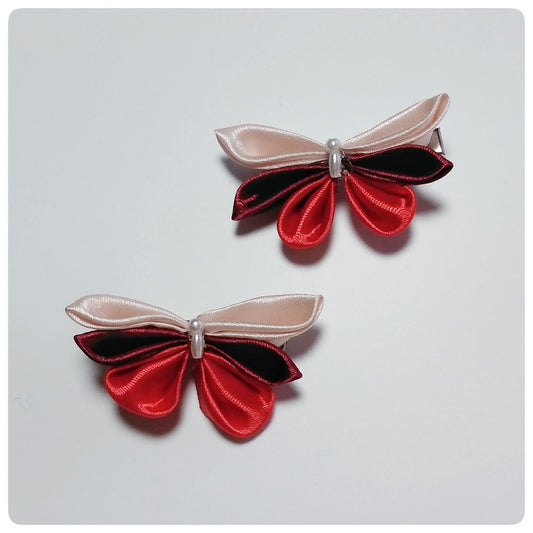 Kanzashi vlinder (2st.) - rood/blush