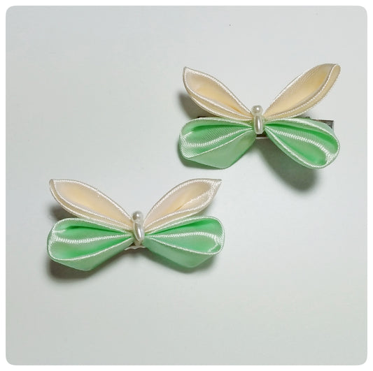 Kanzashi vlinder (2st.) - mint/crème