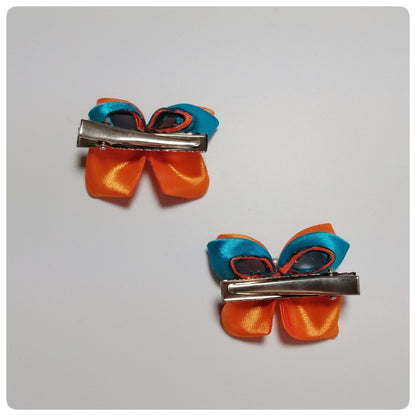 Kanzashi vlinder (2st.) - turquoise/oranje