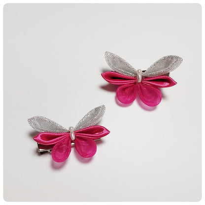 Kanzashi vlinder (2st.) - roze/zilver