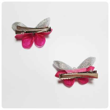 Kanzashi vlinder (2st.) - roze/zilver